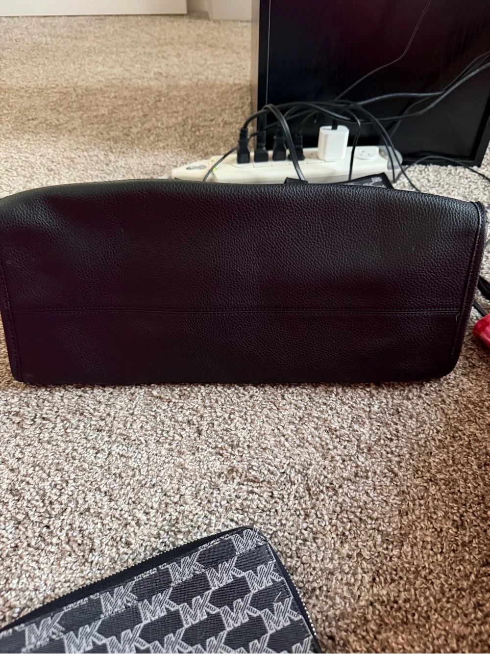 Michael Kors Black and White Signature Stripe Tote with Matching Wallet